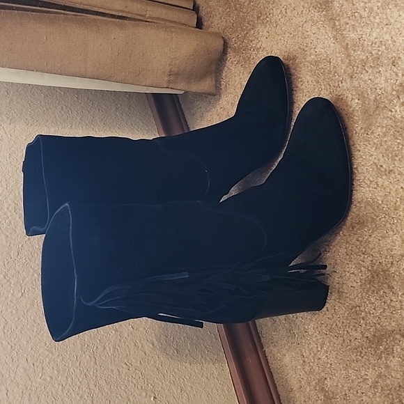Free People Wild Rose Suede Leather Fringe Mid-Calf Slouch Boots